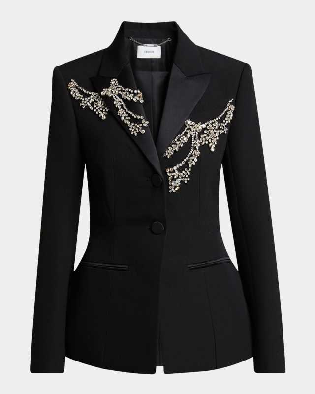 Crystal Fitted Single-Breast Wool Blazer